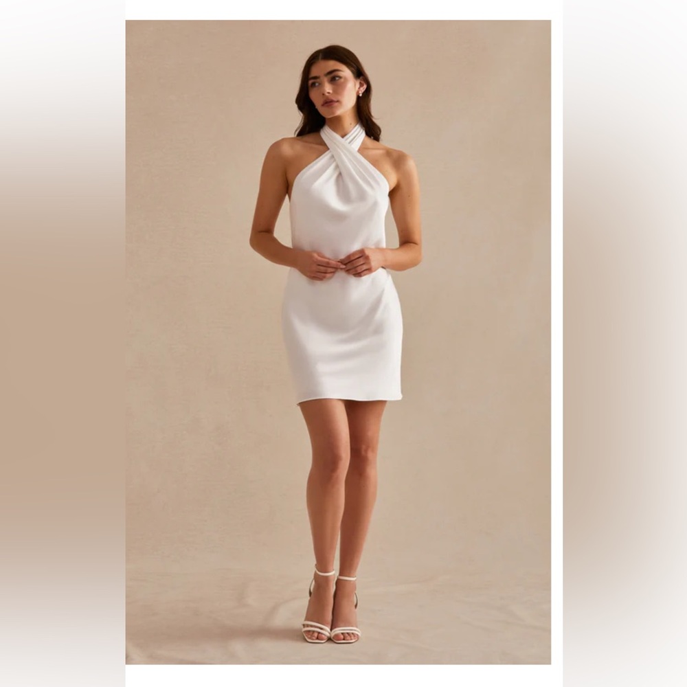 Birdy Grey Stephanie White Halter Mini Dress Bridal